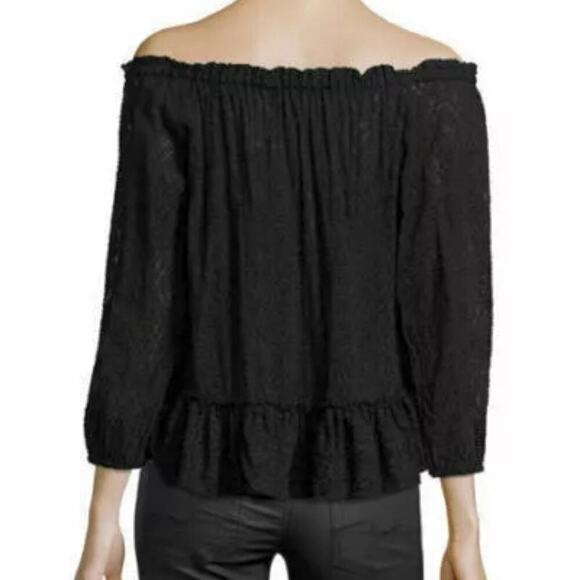 Rebecca Taylor Womens Embroidered Black Silk Lace Sheer Off The Shoulder Blouse - Picture 2 of 10